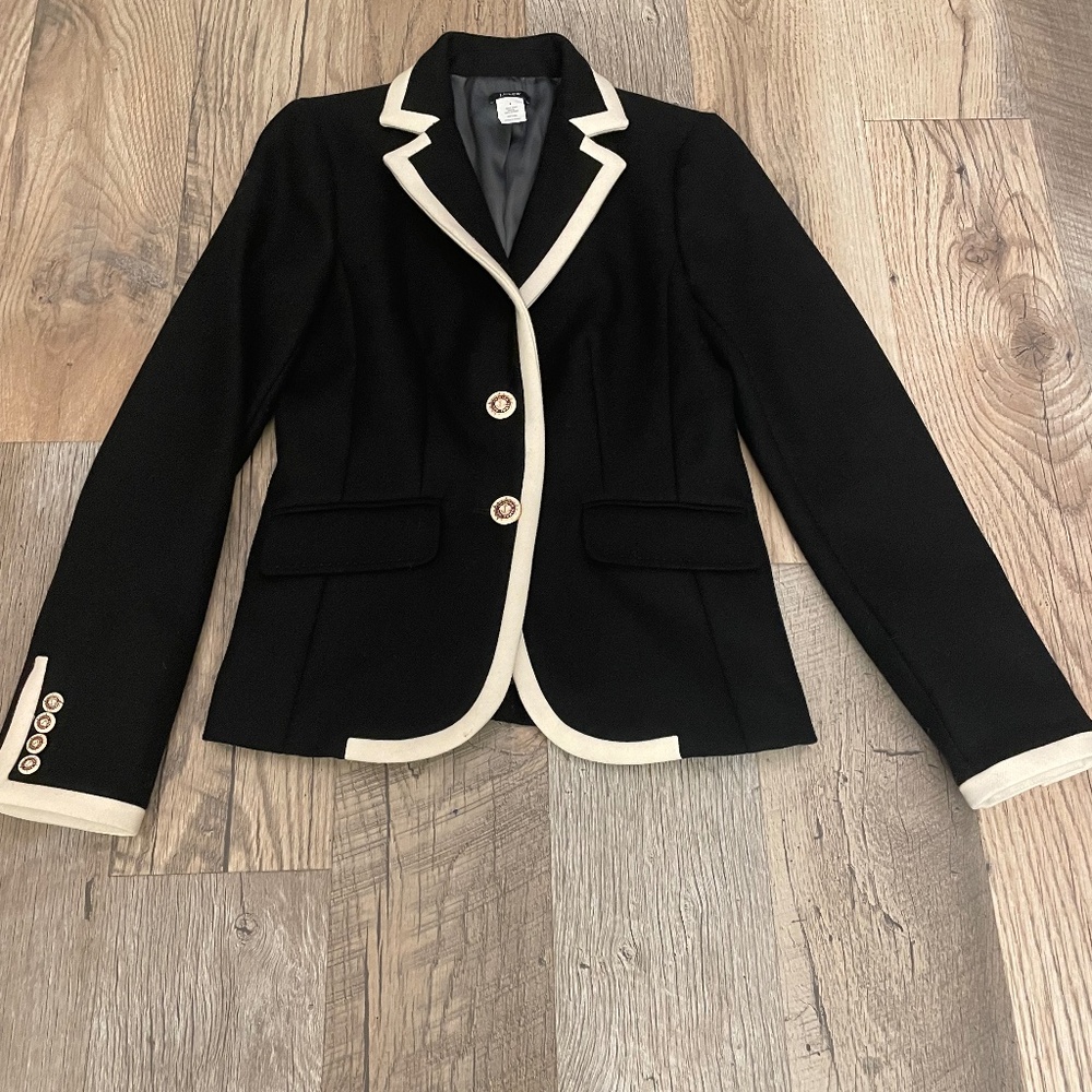 JCrew Lexington Women’s Blazer Black White Trim 100% Wool - Size 6
